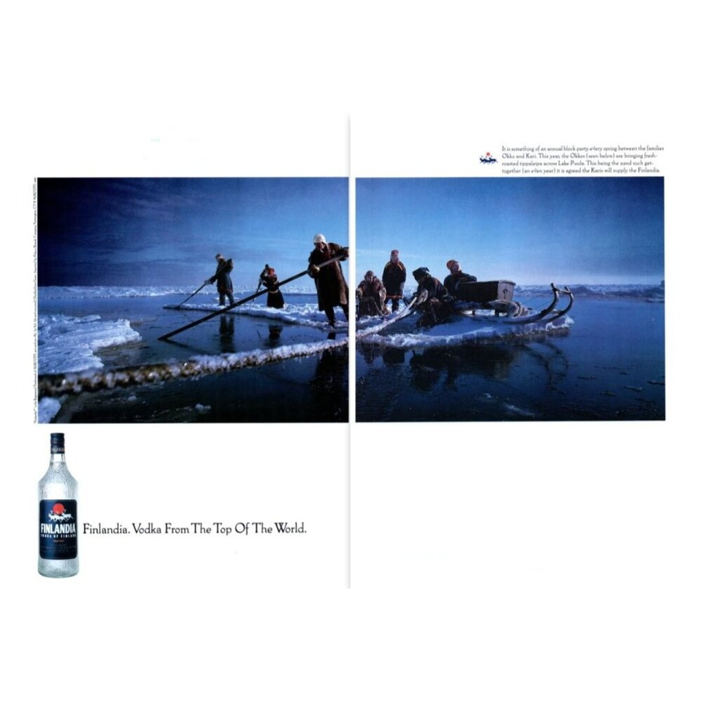 1993 Finlandia Vodka Lake Puula Finland 2 Page Vintage Print Ad Sleigh Wall Art